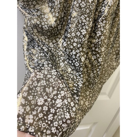 Current Air Anthropologie Shimmer Ditsy Floral Black Gold Short Sleeve Blouse - Picture 7 of 10
